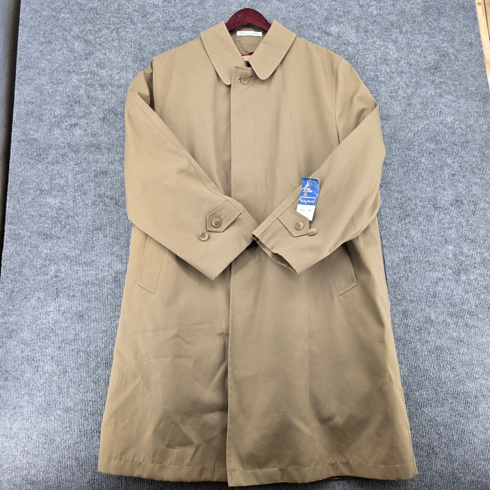 Misty Harbor Mens Tan Trench Coat Zip Out Faux Fur Liner Khaki Overcoat 42 Short